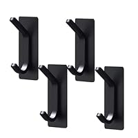 Self Adhesive Hooks, Extra Sticky and Strong, Hanging up to 6KG, Coat Hooks Wall Mount, Heavy Duty Stick on, No-Nail Hook for Back of Door (4 Pack, Black)