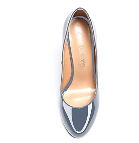 MODENCOCO Women's Round Toe Slip On Patent Leather Kitten Low Heel Pumps Shoes for Business Office Work 2 Inch3