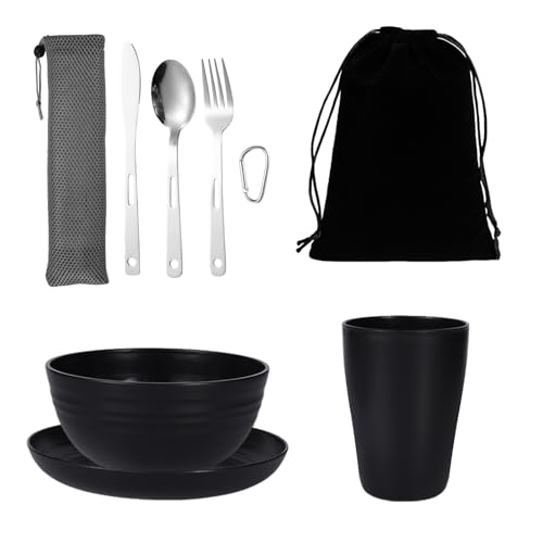OMJMYY Camping Besteck Set Komplett mit Tasse, Schüssel, Teller und...