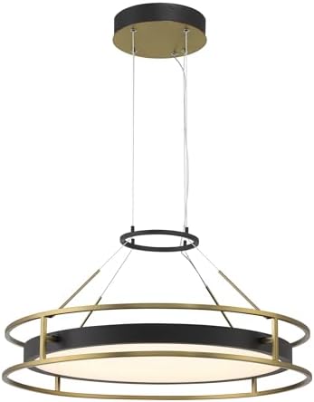 Minka Lavery 5087-781-L Levitation LED Pendant, 1-Light, 60 Total Watts, 25-in H x 11.63-in W, Sand Coal Black and Soft Brass