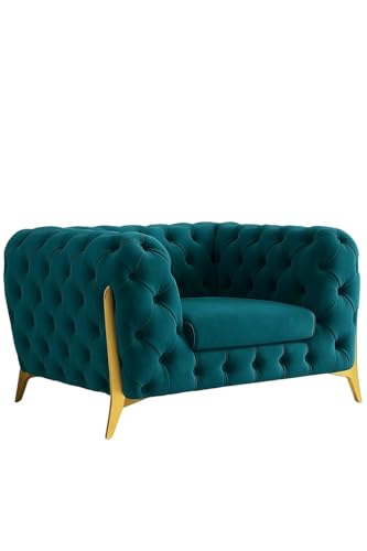 Image of A to Z Furniture Modern Classic Fabric & Valvet Tufted Chesterfield Sofa Living Room and Office (3+1= 4 Seater Sofa Set with Footrest Teal Green)
