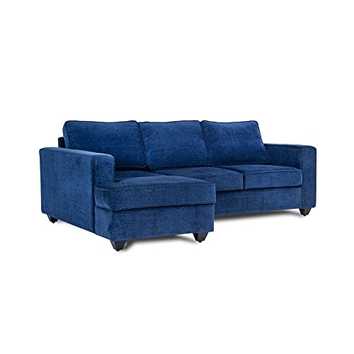 Image of Wakefit Sofa Set for Living Room | 3 Year Warranty | L Shape Sofa, Sofa Set, Wooden Sofa Set for Living Room, 2 Seater Sofa + Left Aligned Chaise - Napper (Fabric, Cobalt Blue)