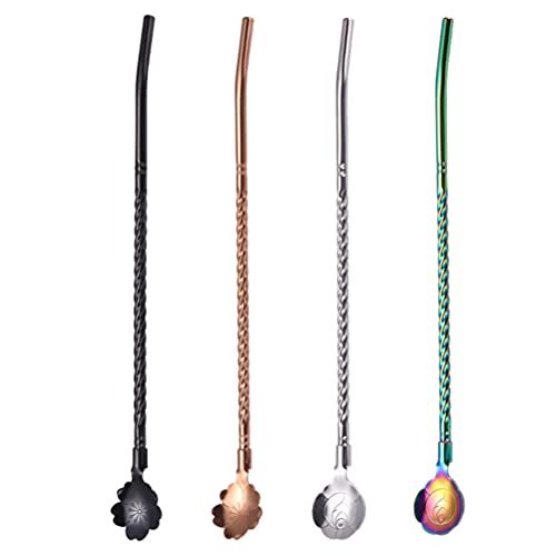 Cabilock 4 peças de colher de aço inoxidável, canudinhos reutilizáveis de metal para coquetéis de ca