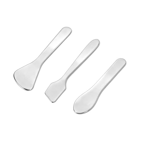 LUTQ Metal Makeup Spatula Face Cream Applicator Tool 3PCS for Skincare, Lotion, Mask & Moisturizer - Skincare, Cream & Makeup Scoop Spatula for Hygienic Use - S Size