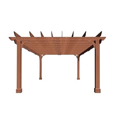 BlueWish 12’x16’ Patio Pergola, Cedar Wood Pergola with Unparalleled Slatted Roof Trellis, Outdoor Pergolas Backyard Gazebo with Solid Structure for Deck Grill Party Garden