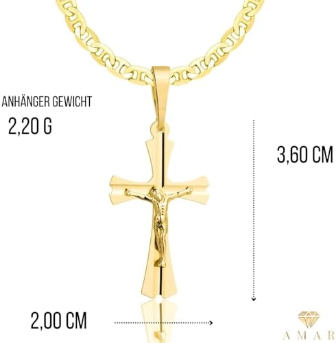 AMAR Gouden dames-/herenketting met een 925/585 kruis, origineel