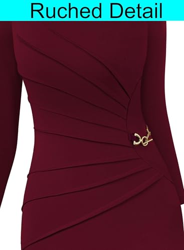 Image of VFSHOW Womens Elegant Ruched Slim Work Office Business Casual Bodycon Dress