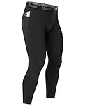 Runhit Men’s Running Leggings with Pockets, Gym Compression Pants Sports Tights, Thermal Base Layer Trousers for Jogging Golf Cycling Black L
