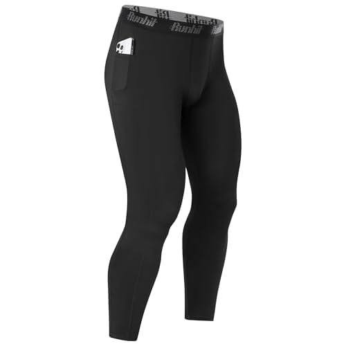 Runhit Men’s Running Leggings with Pockets, 1/3 Pack Compression Pants Sports Tights, Thermal Base Layer Trousers for Gym Football Cycling Jogging