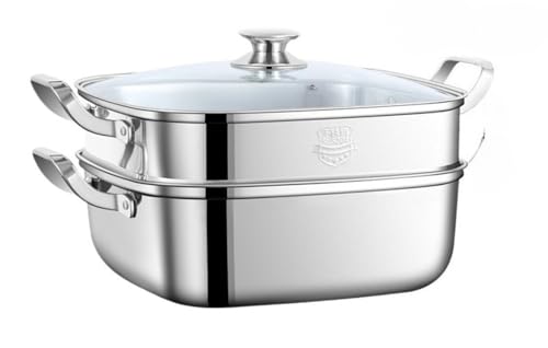 【Vofuxo】蒸し鍋 蒸し器 し器鍋 四角いし器 316 ステンレス 大容量 均一な熱伝導 急速加熱 省エネ 時間を節約する お手入れ簡単 多用途 使いやすい (30cm 2層)
