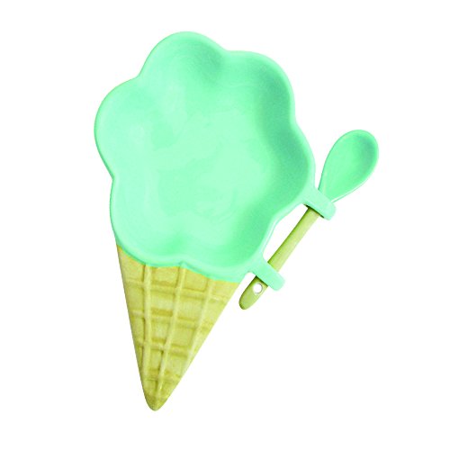 Ceramic Bowl for Ice Cream and Dessert with Serving Spoon - Novelty Pastel Kitchen Serveware Dishes (Set of 4)