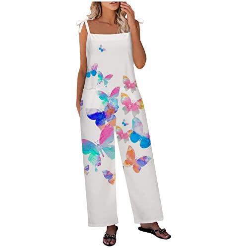 Hanaturu Monos sueltos sin mangas para mujer, de verano, con tirantes delgados ajustables, elásticos, con bolsillos, 04-azul, L