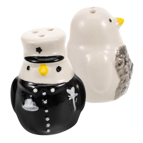 Wakauto 2Pcs Penguin Shape Ceramic Adorable Cartoon Condiment Containers for Seasoning Cute Kitchen Decor and Easy to Clean
