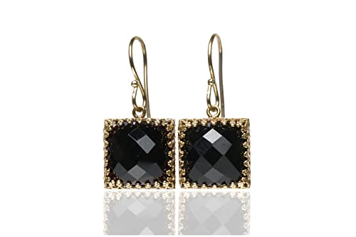 Boucles d'oreilles pour femmes en onyx noir or 14k avec kit cadeau