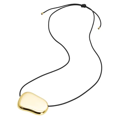 BBXBD 18K Chunky Gold Necklaces Long Pendant Necklace black necklace cord Gold Pendant Jewelry leather rope necklace bean necklace for women adjustable 26inch