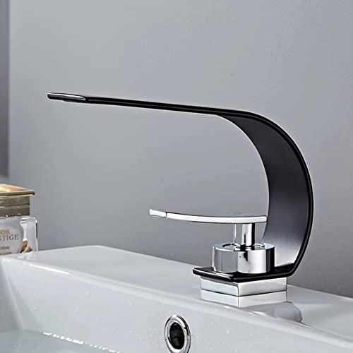 Mitigeur de lavabo cascade noir en laiton pour salle de bain - 5
