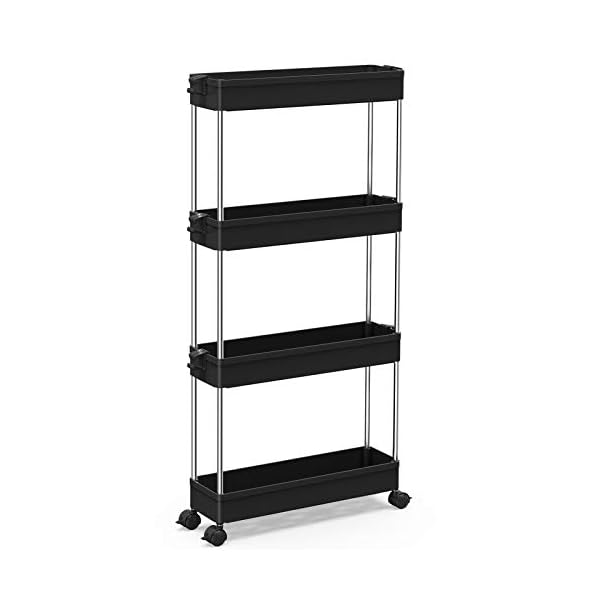 SPACEKEEPER Storage Trolley 3-Tier Slide Out Storage Cart Rolling Utility Cart Storage Shelf Rack on Wheels Trolley Organizer for Office, Kitchen, Bedroom, Bathroom, Laundry Room & Dressers