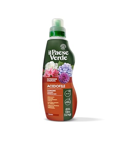 Il Paese Verde – Concime Liquido per Piante Acidofile – Fertilizzante Organico Minerale per Ortensie, Rododendri, Azalee e altre Piante da Giardino e Vaso – Mantiene l'Acidità del Terreno – 1L