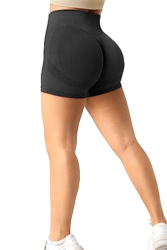 A Agroste High Waist Workout Shorts For Women Seamless Scrunch Butt Lifting Short Gym Smile Contour Cycling Biker Shorts A-Black #TOP12