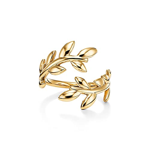 Jewelrygift 18K Gold Plated Olive Leaf Bypass Ring Simple And Beutiful Also A Great Choice For Lovers Classy Design Anniversary Ring Gift For Women And Girls-7 #TOP17