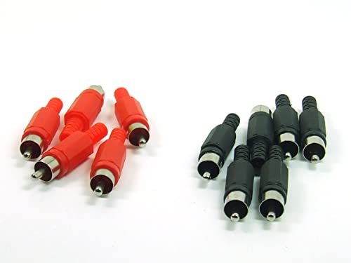 POPESQ® 10 pezzi. x RCA Cinch Connettore Maschio 1 Vie Rosso con Nero Plastica #A4928
