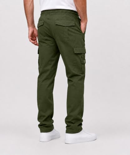 Image of DEELMO Cargo Pant for Men | Cotton Cargo's Pant | Men's Cotton Cargo Trousers | Elastic Drawstring Waist Straight Fit | Comfortable Breathable Cargos for Casual to (Available in Pluse Size)