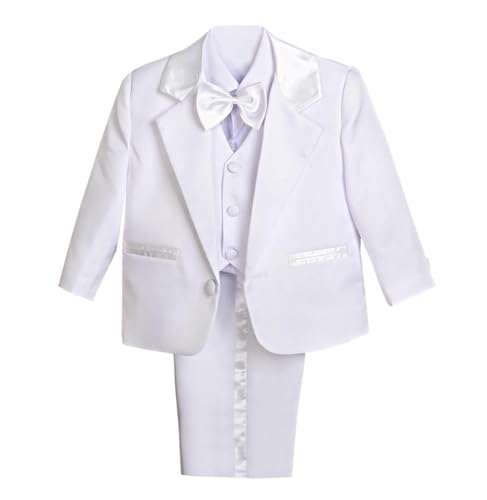 Lito Angels - Trajes para niño pequeños de Vestir Elegante Blanco, Conjunto de 5 Piezas de Traje...