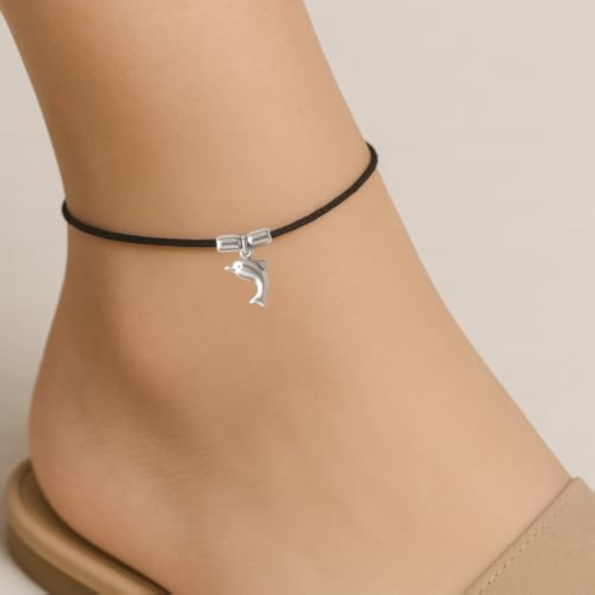 Women's Sterling Silver Anklet with Fish & Dolphin Motif