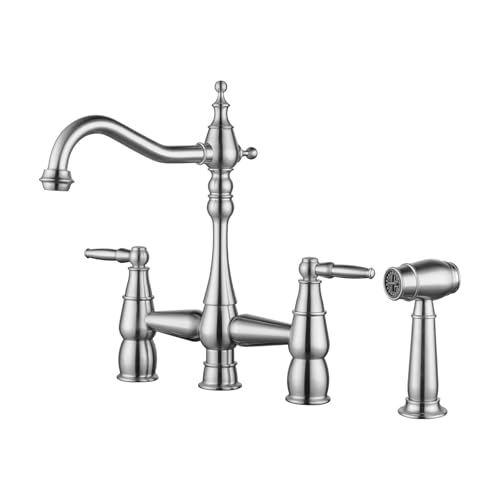 ALEASHA Bridge Centerset Kitchen Sink Faucet, Deck Mount Brass Kitchen
