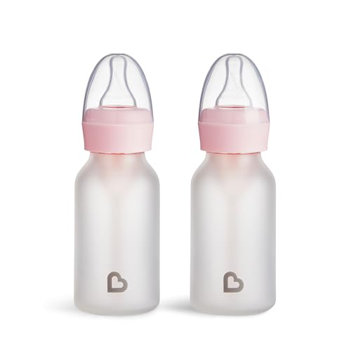 Image of Munchkin Bond Silicone Coated Glass Baby Bottles - Anti-Colic Feeding System with Natural Feel Nipples, 4 Ounce, 2 Pack, Pink