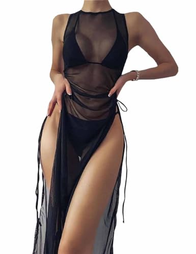 Bikini con vestido de malla transpirable y cordón de ajuste lateral