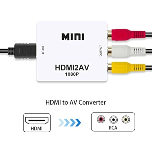 Image of TRISHIKA,HDMI to AV, 1080P HDMI to 3RCA CVBS AV Composite Video Audio Converter Adapter Supports PAL /NTSC with USB Charge Cable for PC Laptop HDTV DVD - White