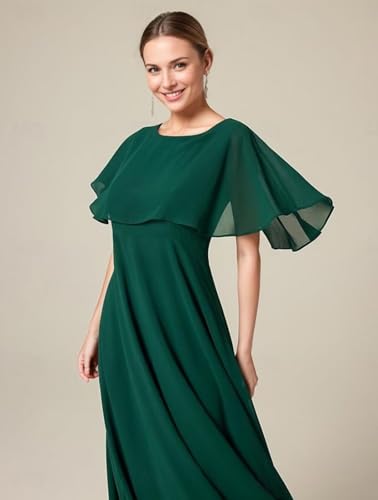 Mother of The Bride Dresses Tea Length for Women Wedding with Sleeves Chiffon Formal Dress3