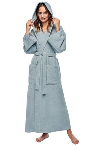 Arus Women's Hooded Classic Bathrobe Turkish Cotton Robe with Full Length Options