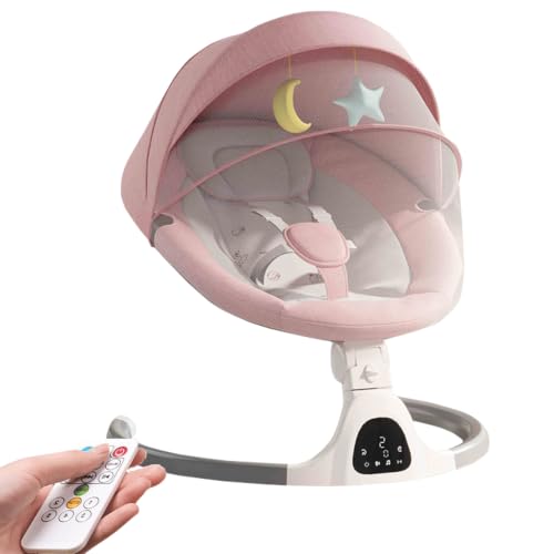 GLOKID Silla Mecedora Eléctrica para Niños, Hamaca para Bebé, Columpio eléctrico para bebés, Música/Bluetooth/Cinturón de Seguridad/Techo Removible y Mosquitera 5 Points(YLYPINK)