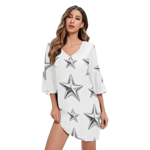 Robe trapèze en mousseline de soie aux finitions étoilées haut de gamme