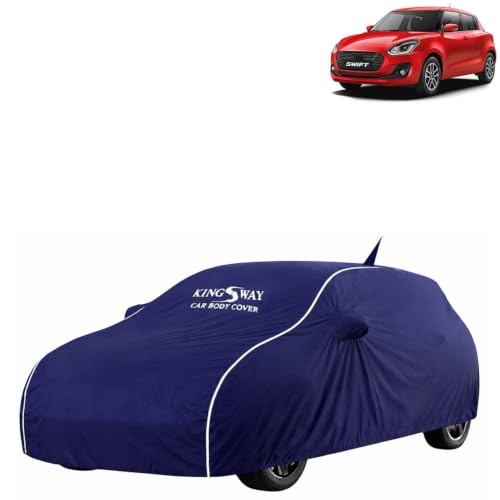 Image of KINGSWAY Super Waterproof Car Cover Only with Maruti Suzuki Swift (Year 2018 to 2020 - All Model) | Mirror and Antenna Pockets | All Weather Car Body Cover with Silver Piping | Blue