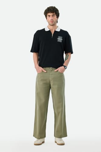 Image of SNITCH Men Casual Wear Trousers| Regular Fit Mid Rise Solid Wide-Leg Pants | 100% Linen Breathable & Lightweight Fabric for Summer, Office & Outings