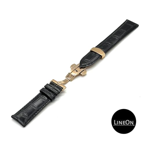 Image of Lineon 22mm Half Padded Premium Leather Mens Watch Strap with ButterFly Lock For Branded Watches Tool and Pins Include
