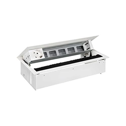 Boîtier de table Simon 400 configurable blanc avec prise Schuko intégrée