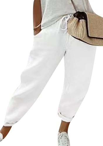 EFOFEI Pantalones Mujer Casual Soft Pantalones Lounge con Bolsillos Transpirable Estilo Neutro Blanco 3XL