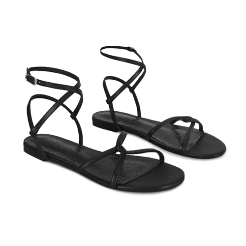 Image of SOVANYOU Strappy Sandals for Women Dressy Flat Sandals Open Toe Cute Summer Sandal with Cross Ankle Strap