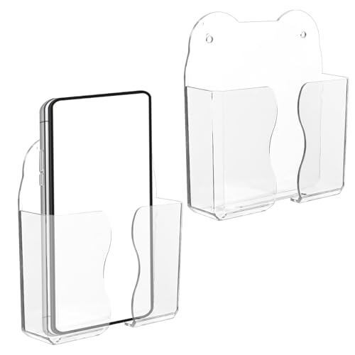 2pcs Wall Mount Phone Holders for Bed, Transparent Plastic Cell Phone Shelf Cellphone Wall Mounted Holder Remote Control Bedside Organizer Accessories Compatible with iPhone Android
