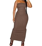 Flamingals Sexy Off Shoulder Sleeveless Maxi Dress for Women Zip Back Split Hem Party Long Dress