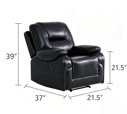 Image of Power Reclining Chair, Single Electric Recliner Furniture with USB Charging Port, Breathable PU Leather Recliners for Home Theater Seating, Living Room, Apartment, Black