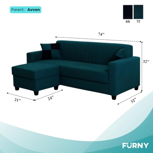 Image of FURNY Grovila Fabric 4 Seater Convertiable L Shape Sofa Set 3 Seater Modern Sofa Set & Ottoman for Living Room (GreenishTeal) with Velvet Fabric | Durable Comfort | Modern Design | Ideal f