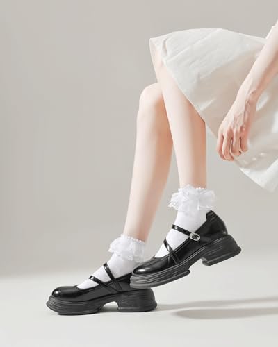 Women Lace Ruffle Frilly Ankle Socks with Bow4