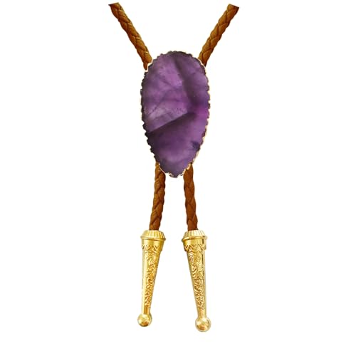 Image of Daisy Del Sol Gemstone Bolo Tie Braided Vegan Faux Leather Natural Stone Gold Handmade Necklace Adjustable Boho Western Jewelry