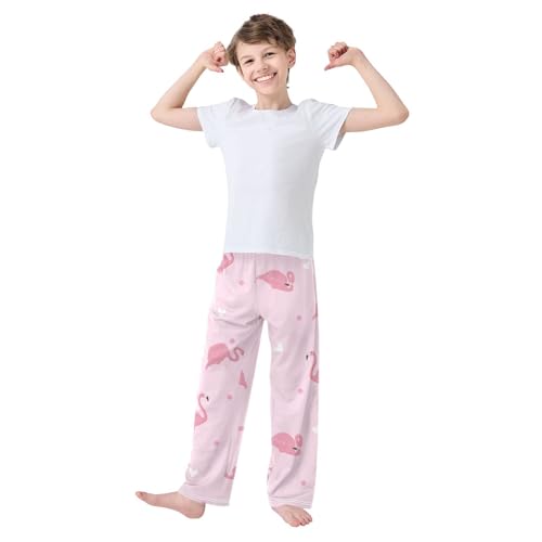 Flamingo Heart Boys Pants Boys Athletic Pants Long Pant for Boy with Pockets Wide-Leg Size 6-14Y3