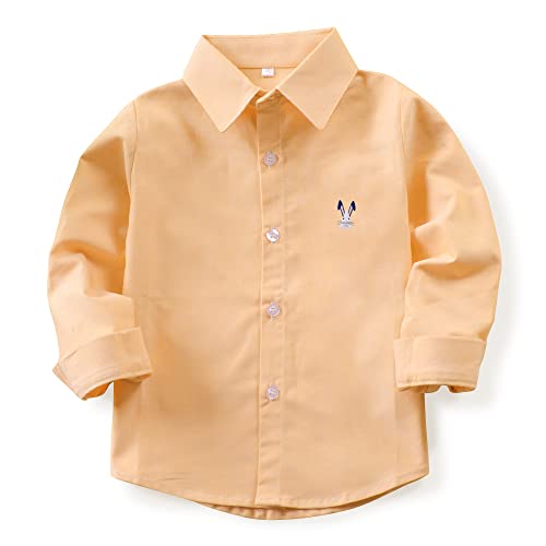 Image of OCHENTA Boys' Long Sleeve Button Down Cute Rabbit Casual Dress Easter Shirt | Oxford Cotton, Embroidered Bunny, Shirts for Boys School & Easter, Church, Wedding, Family Photos, Holiday Outfit